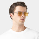 MSS2408-C15-56 ADUR SUNGLASSES MEN TANSPARENT CLEAR SHINY GOLD BROWN WITH GOLD MIRROW