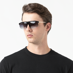 MSS2413-C11-63 ARAN SUNGLASSES MEN BLACK SHINY GOLD GRADIENT GREY